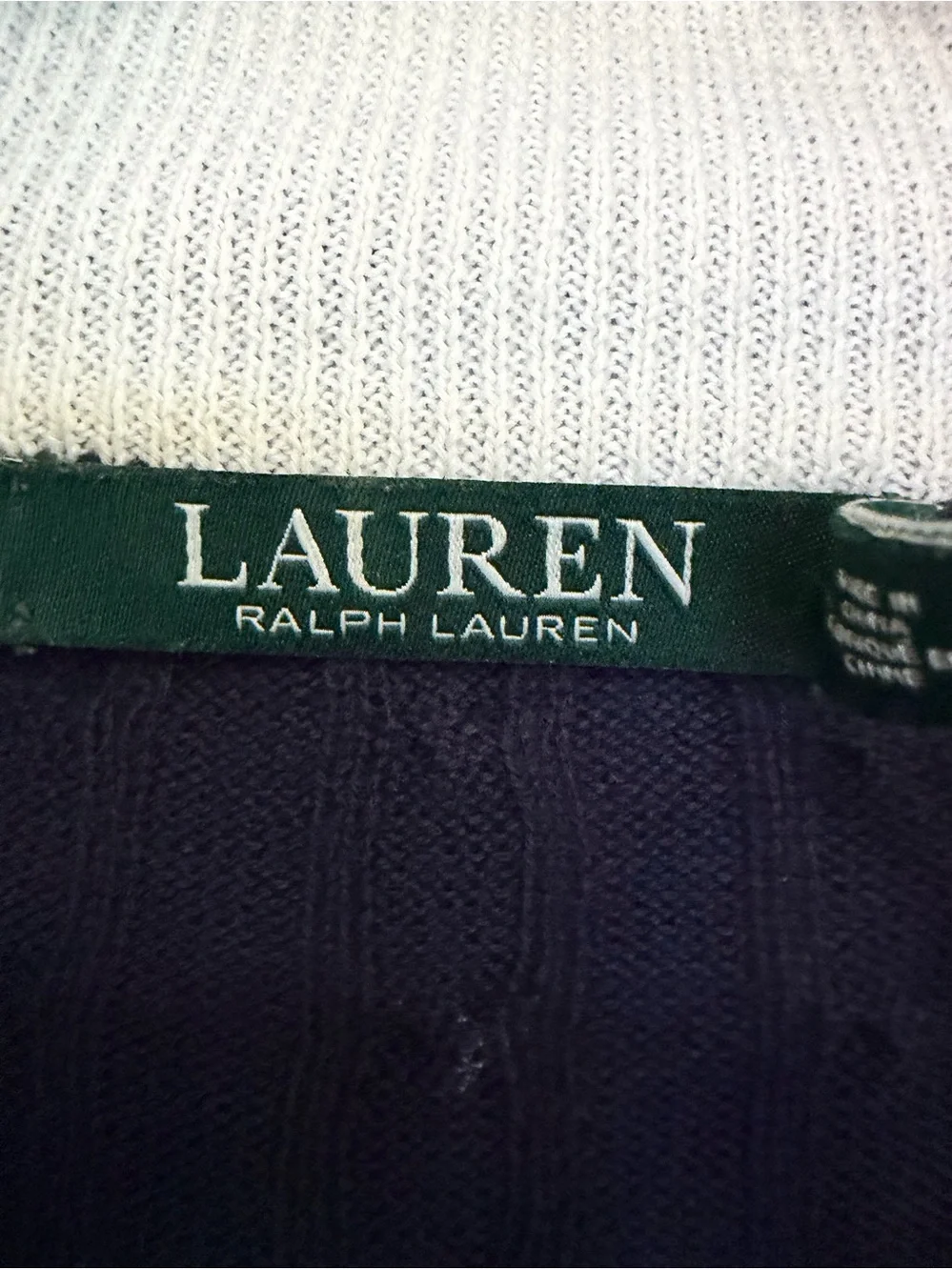 Lauren Ralph Lauren Navy Cable Knit Full Zip Cardigan Sweater Women’s L - Picture 6 of 9